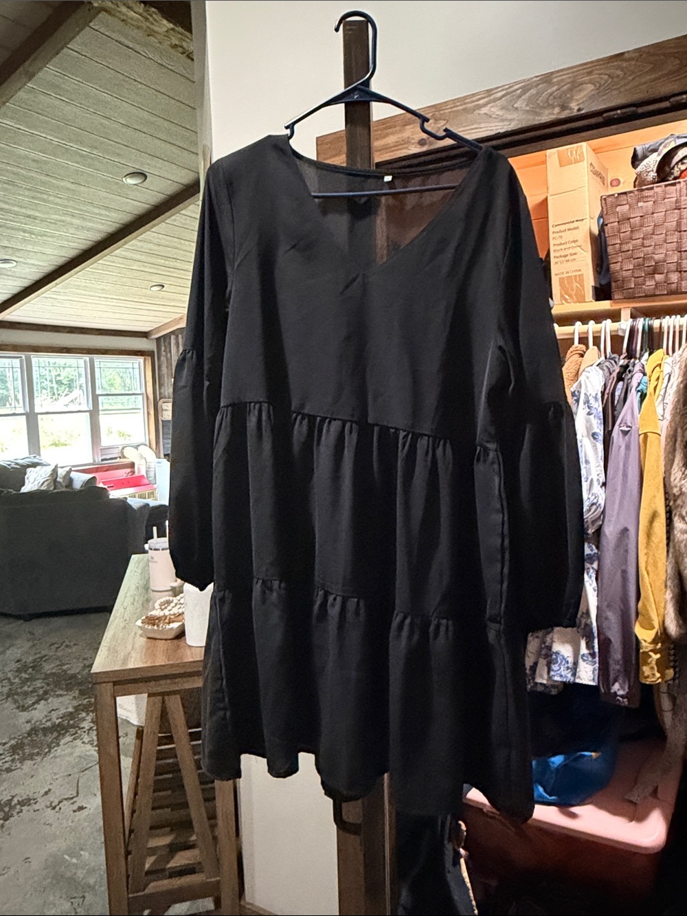 Amazon Black Tiered V-Neck Mini Dress